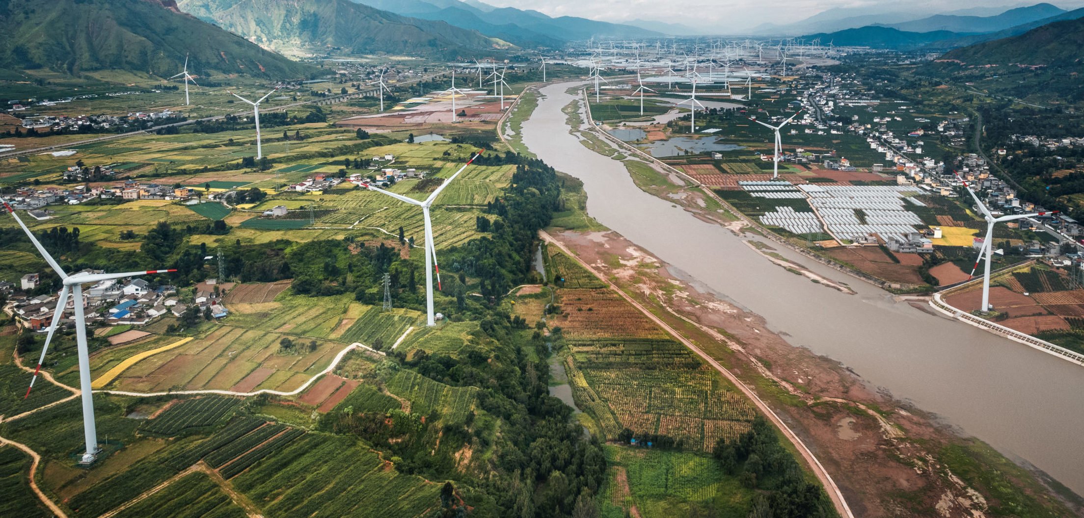 Green clean wind energy in a valley in Xichang, China