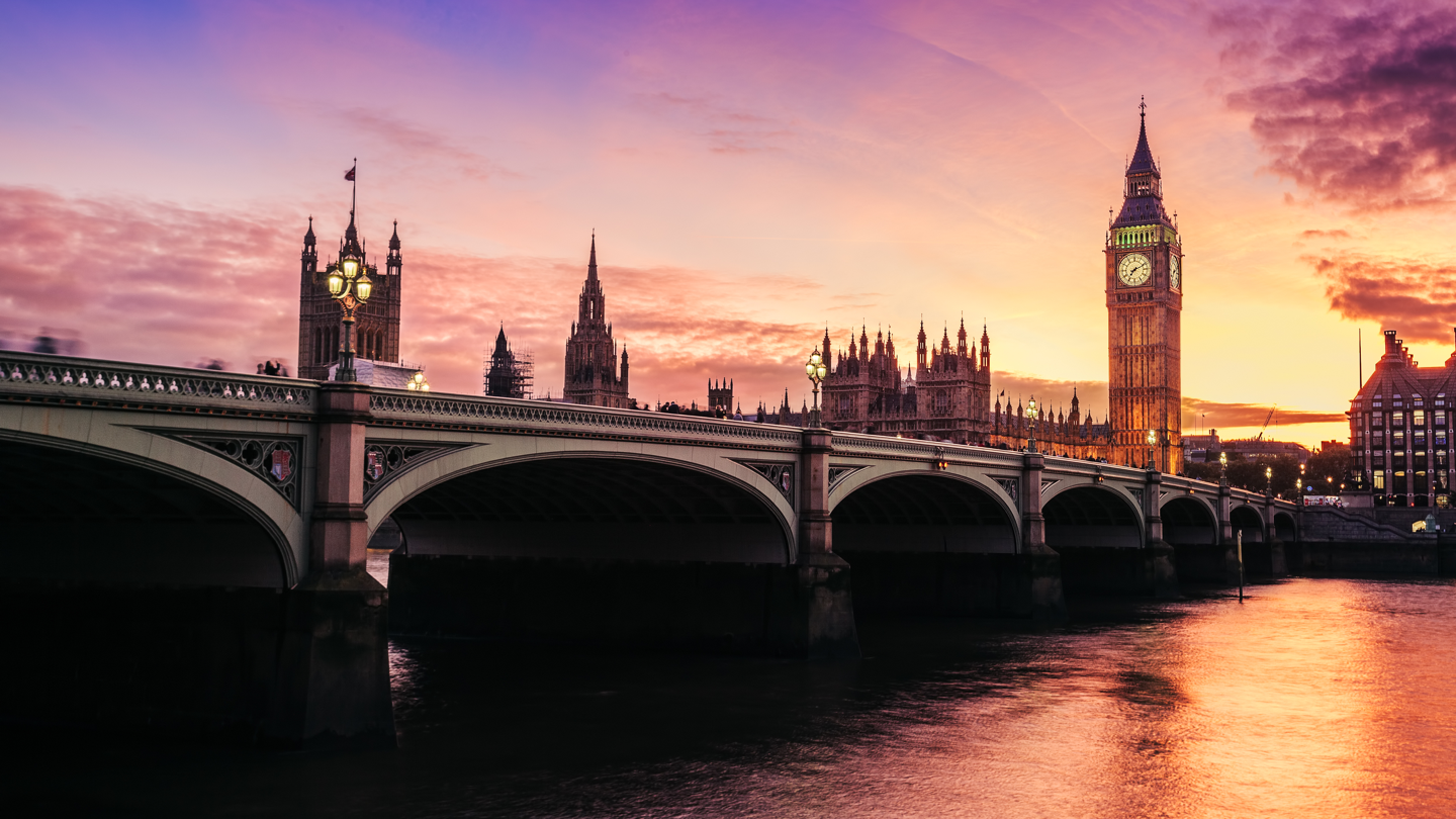 UK parliament at sunset